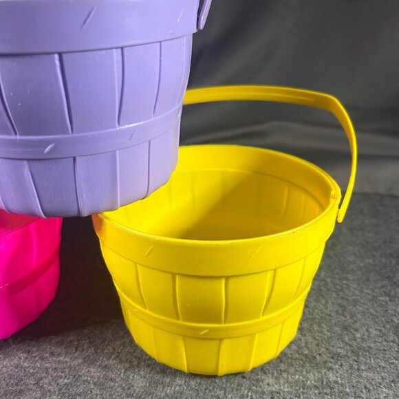 Lot Of 3 Vintage Easter Baskets Bucket Pail Plastic Mold Pink Purple Yellow - Picture 3 of 8